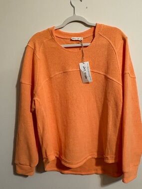 Boutique Cozy Oversized Crewneck‎ ribbed mango Orange sweatshirt women’s small
